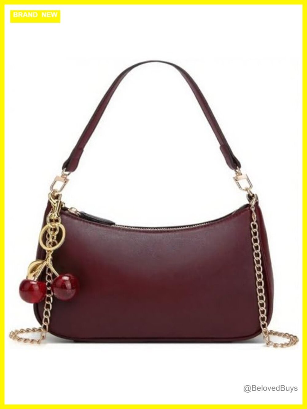 PU Leather Shoulder Bag with Cherry Charm